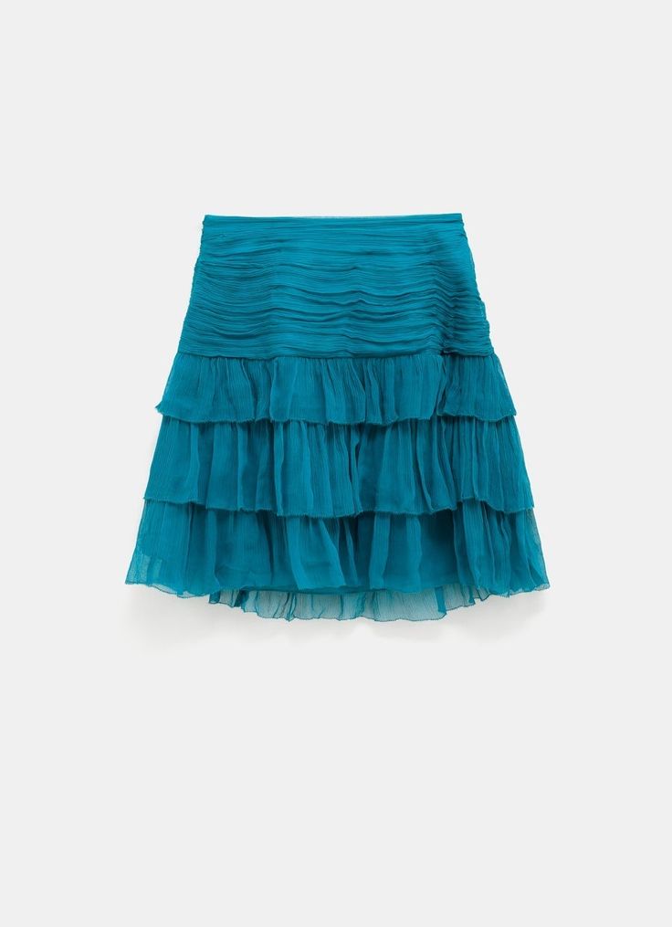 Falda mini de Ulla Johnson en seda semitransparente. Diseño ajustado y fruncido, con volantes y cierre de cremallera lateral. Hecha en Italia. Talla normal, elige tu talla habitual. Tallaje USA. Italy Fits, Teal Skirt, Hand Makeup, Cascading Ruffles, Halloween Inspo, Sneaker Jewelry, Vestidos Vintage, Flat Boots, Cool Socks