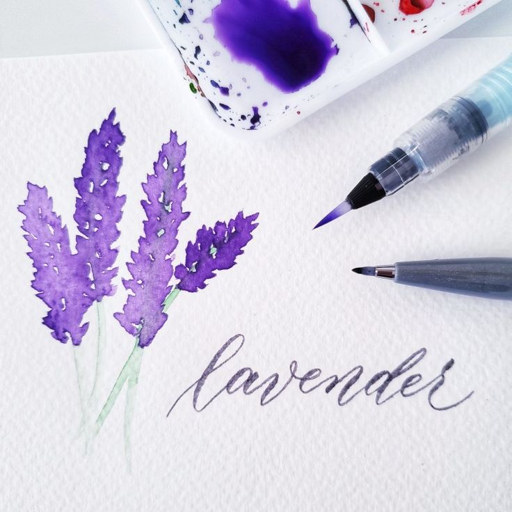 some watercolors are laying on top of a piece of paper with the word lavender written in cursive writing