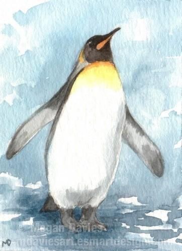 a painting of a penguin standing in the water