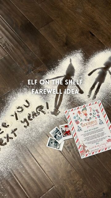 an advertisement for the movie elf on the shelf, featuring snow and letters that spell it out