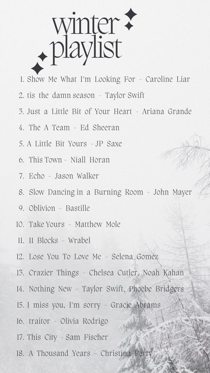 the winter playlist is shown in black and white