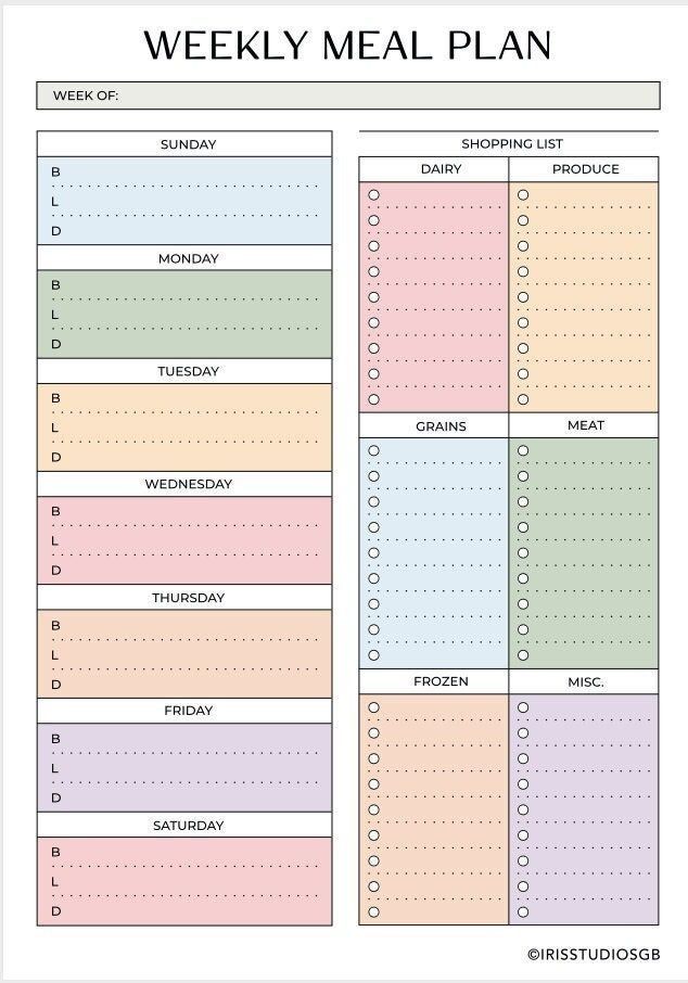 a printable meal planner with the words, weekly meal plan and daily food list