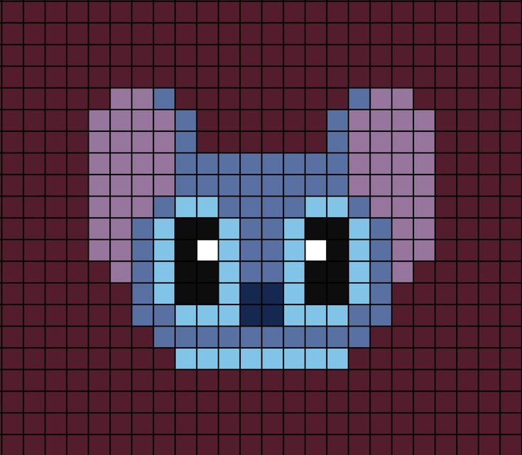 A small pixel art template of the cartoon character Stitch's face from the television program (show for Americans) Lilo and Stitch. Pixel Art Pattern Stitch, Pixel Art Disney Characters, Stitch Disney Pixel Art, Disney Pixel Art Easy, Pixel Art Pattern Disney, Pixel Art Disney Stitch, Easy Pixel Art Disney, Pixel Art Stitch, Disney Pixel Art