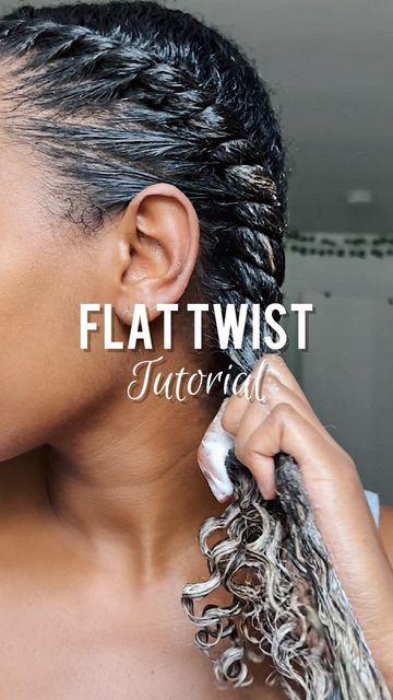 Simple Twist Out Natural Hair, Two Strand Twist With Flat Twist, Two Twists Into Ponytail, 2 Flat Twist On Natural Hair, Flat Twist On Relaxed Hair, Flat Twist Ponytail Hairstyles, Two Hand Twist Natural Hair, Flat Twist Tutorial Step By Step, Twist Sets On Natural Hair