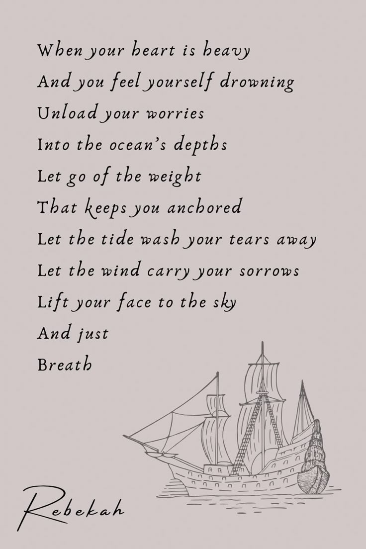 a poem written in black ink on a gray background with a drawing of a ship