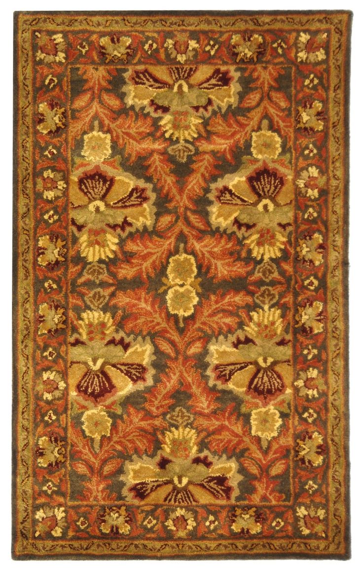 The refined look of antique Persian rug design is masterfully revived for today's extraordinary home decor in the Antiquity Rug Collection. Rich colors and evocative motifs lend heirloom qualities to classy-casual and traditional room decor, with a special herbal wash enhancing the marvelous aged patina of Antiquity. Hand tufted in India using 100% hand-spun premium wool. Safavieh Antiquity Nevahad 3 X 5 (ft) Wool Sage/Gold Indoor Floral/Botanical Vintage Throw Rug in Green | AT54B-3 Traditional Room Decor, Oval Area Rug, Persian Rug Designs, Gold Area Rug, Botanical Vintage, Vintage Throws, Hooked Wool, Antique Persian Rug, Round Area Rugs