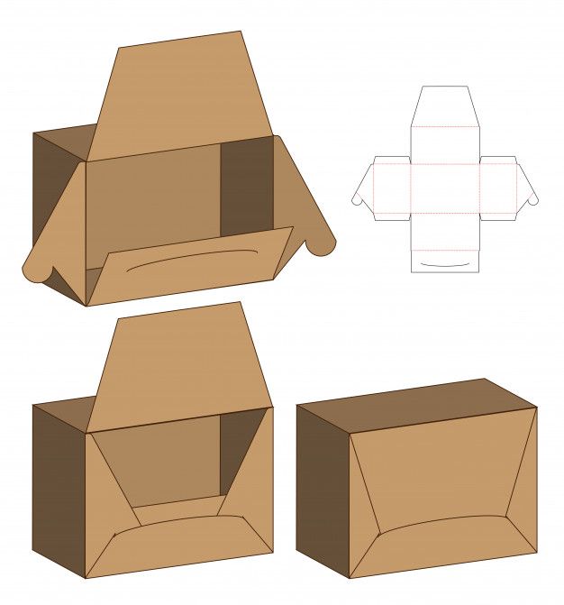 an open cardboard box with two sides cut out