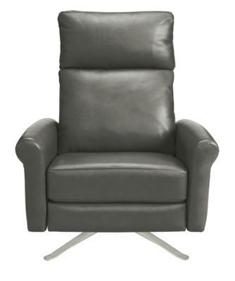 a gray leather recliner chair on a white background