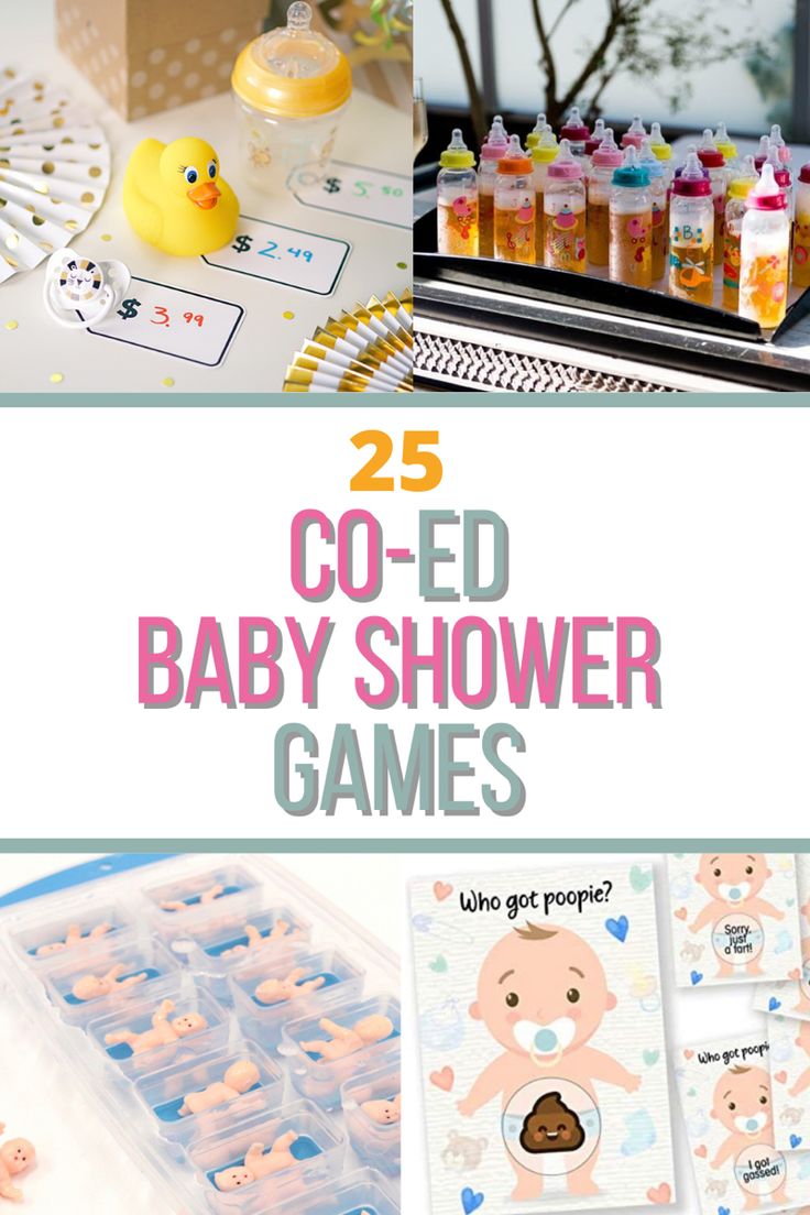 25 Co-Ed Baby Shower Games Baby Shower Adult Games, Fun Gender Reveal Games For Guests, Interactive Baby Shower Games Funny, Baby Shower Bottle Game, Hands On Baby Shower Games, Find The Baby Shower Game, Any Shower Games, Baby Shower Gifts For Games Prize Ideas, Baby Shower Betting Games