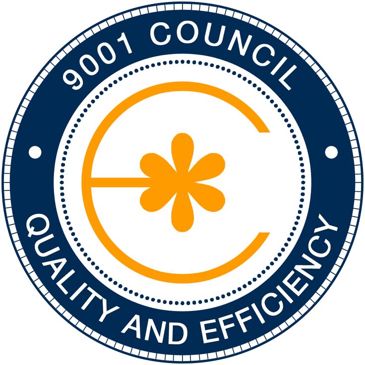 the logo for quality and efficiency, with four leaf clovers on it's center circle