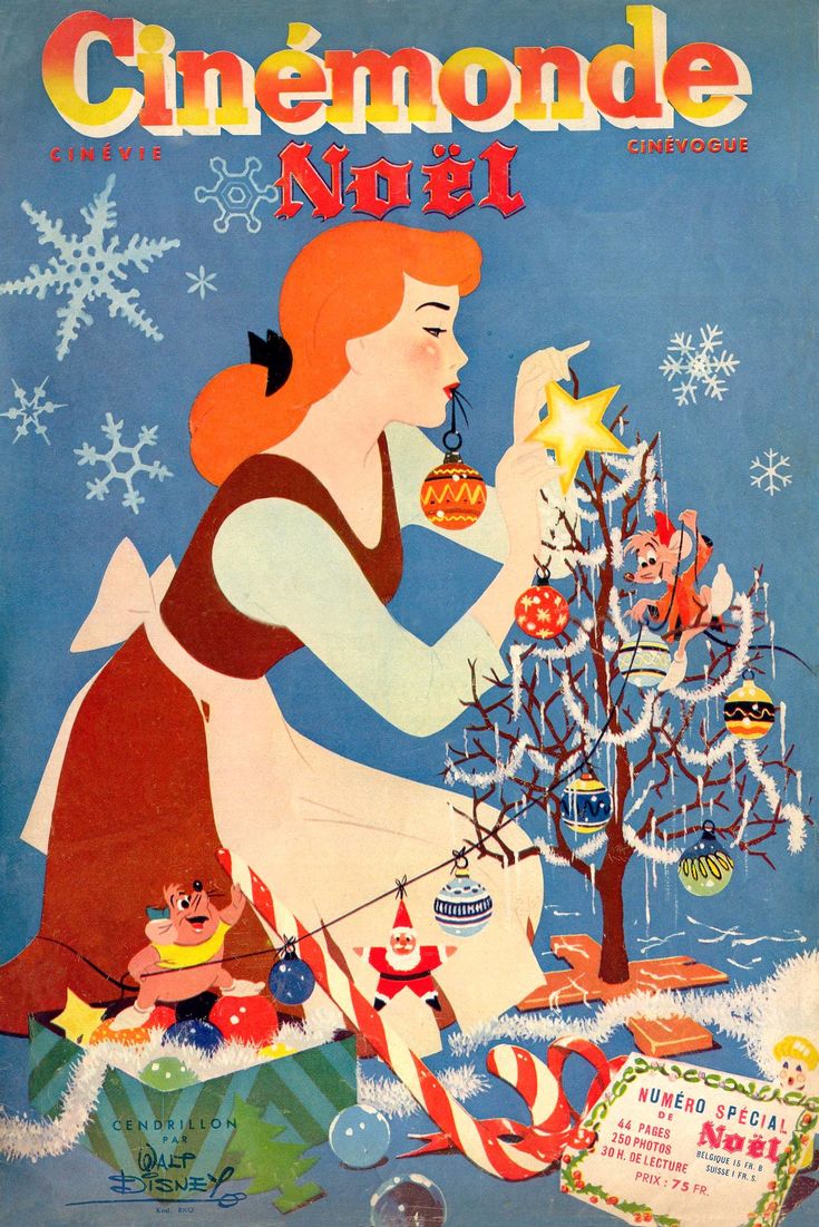 an old fashioned christmas card features a woman decorating a tree with candy canes