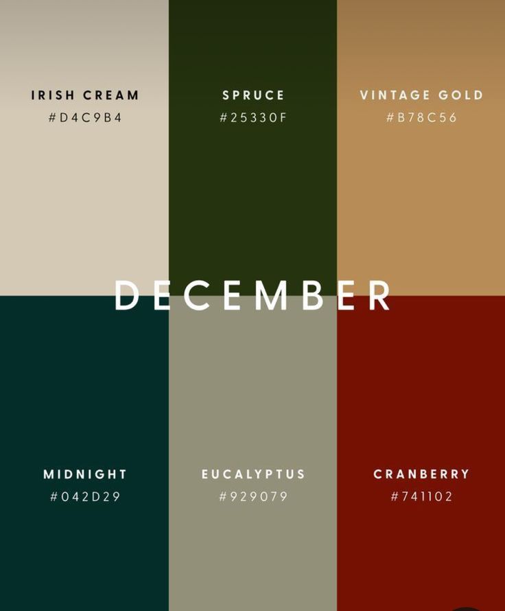 the color scheme for december is shown in different shades