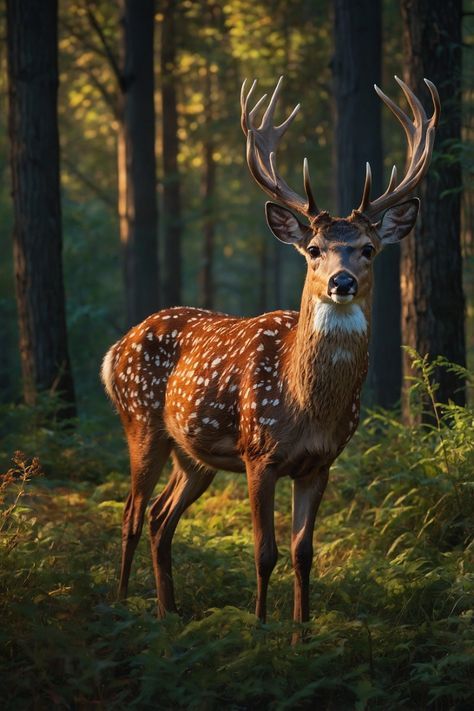 a deer standing in the middle of a forest