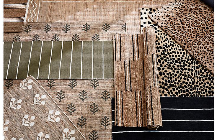 several different types of rugs with animal prints on them