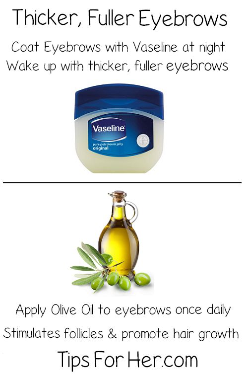 Thicker, Fuller Eyebrows Using Vaseline & Olive Oil - Olive oil helps to improve blood flow, stimulate circulation and increase hair growth. Apply Vaseline before going to sleep and wake up to fuller, thicker looking eyebrows Natural Eyebrows Growth, Tips For Hair, Fuller Eyebrows, Thick Hair Growth, Celebrity Beauty Secrets, Increase Hair Growth, Eyebrow Growth, Going To Sleep, Natural Eyebrows