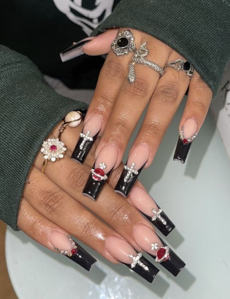 Hood Nails, Sneaker Fits, Sweet 16 Photos, Long Acrylic Nail Designs, Feed Insta, Nails Design With Rhinestones, Short Acrylic, Long Acrylic, Acrylic Nails Coffin Short