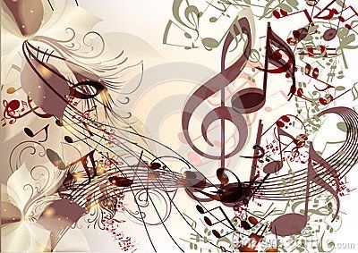 an abstract music background with musical notes and trebles on it's sides