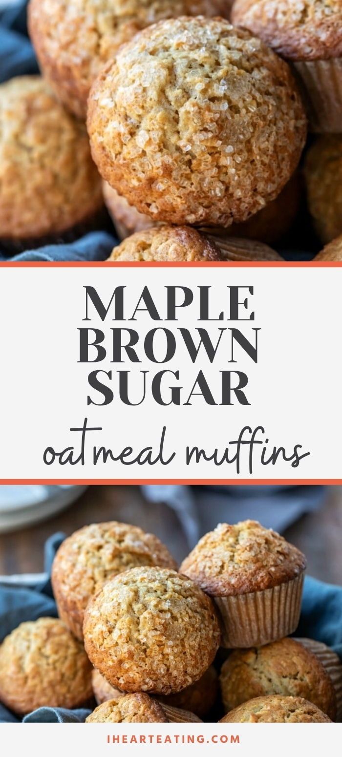 maple brown sugar oatmeal muffins stacked on top of each other