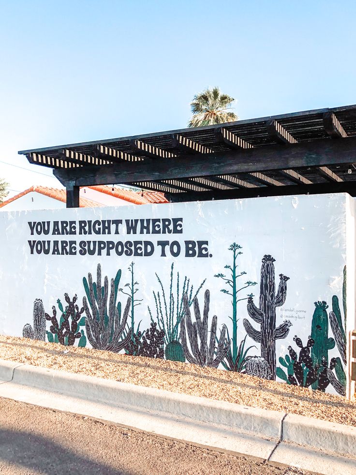 a large mural on the side of a building with cactuses painted on it's sides