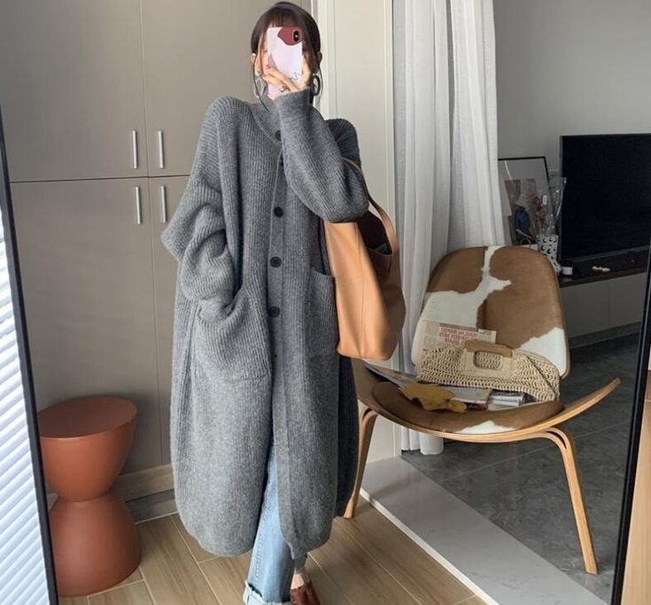 Long Sweater Coat, Knit Sweater Coat, Long Knit Sweater, Long Knit Cardigan, Cardigan Casual, Grey Turtleneck, Knit Sweaters, Knitwear Fashion, Cardigan Long