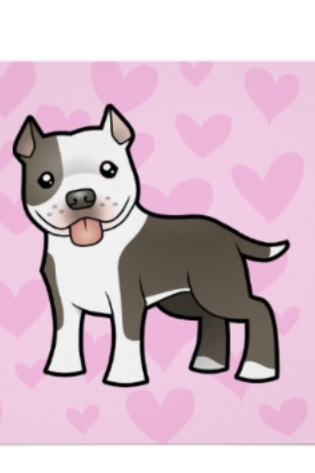 a cartoon pitbull with hearts on a pink background