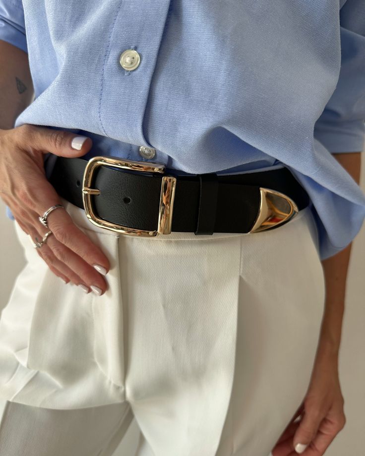 ENJOY FREE EXPRESS SHIPPING WORLDWIDE VIA DHL EXPRESS!! All time classic black leather belt for women. A perfect gift for her that will last a lifetime! Luxe leather belt for women, classic minimalist style, with a metal belt buckle. With our leather belts we guarantee that your style gives off all the effortlessly cool vibes! Handctafted with 100% genuine leather in our workshop in Athens, Greece. Colors available: - black belt with gold buckle Belt width: 4cm - 1.57 inches Sizing: Please see o Trendy Black Belt Buckles For Formal Wear, Black Belt Buckles With Gold Buckle For Formal Occasions, Trendy Black Belt Buckle For Formal Wear, Trendy Black Formal Belt Buckles, Black Belt Buckle With Gold Detail For Formal Occasions, Trendy Black Formal Belt Buckle, Trendy Formal Belt With Gold Buckle, Trendy Gold Belt Buckles With Matching Belt, Elegant Black Belt With Gold Buckle