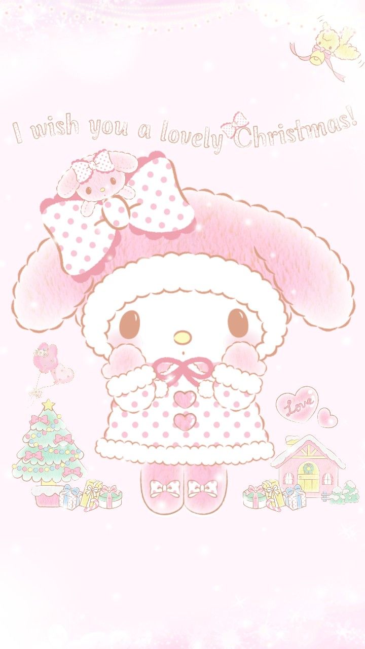 a pink christmas card with an image of a teddy bear