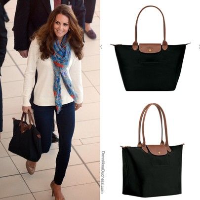 Kate Middleton carrying Longchamp Le Pliage Tote in medium #LTKitbag #LTKtravel http://liketk.it/2LReX #liketkit @liketoknow.it Longchamp Le Pliage Outfit Medium, Le Pliage Longchamp Outfit, Leather Tote Bag Outfit, Diane Keaton Hairstyles, Longchamp Le Pliage Outfit, Longchamp Style, Longchamp Outfit, Longchamp Medium, Tote Bag Outfit