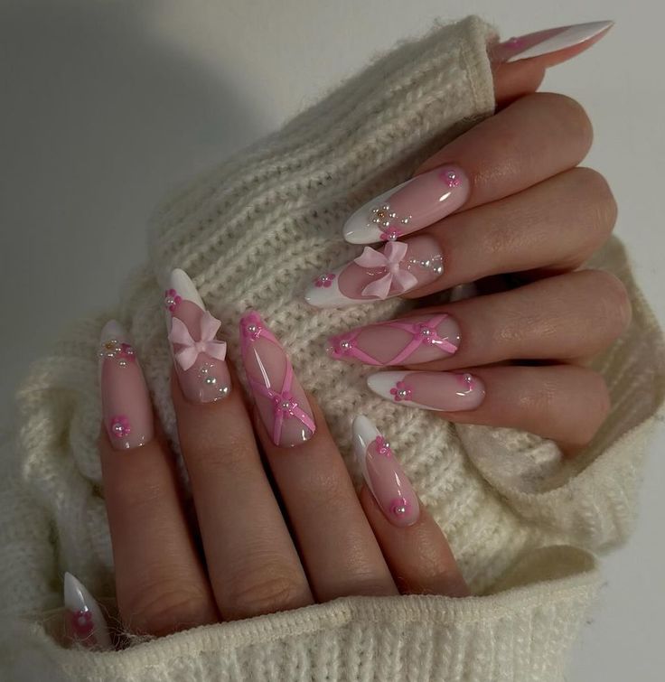 Pink Cheetah Nails, Bow Nail Designs, Bow Nails, Baby Pink Nails, Nail Art Gel, Nagel Tips, Girly Acrylic Nails, Unique Acrylic Nails, Pink Acrylic Nails