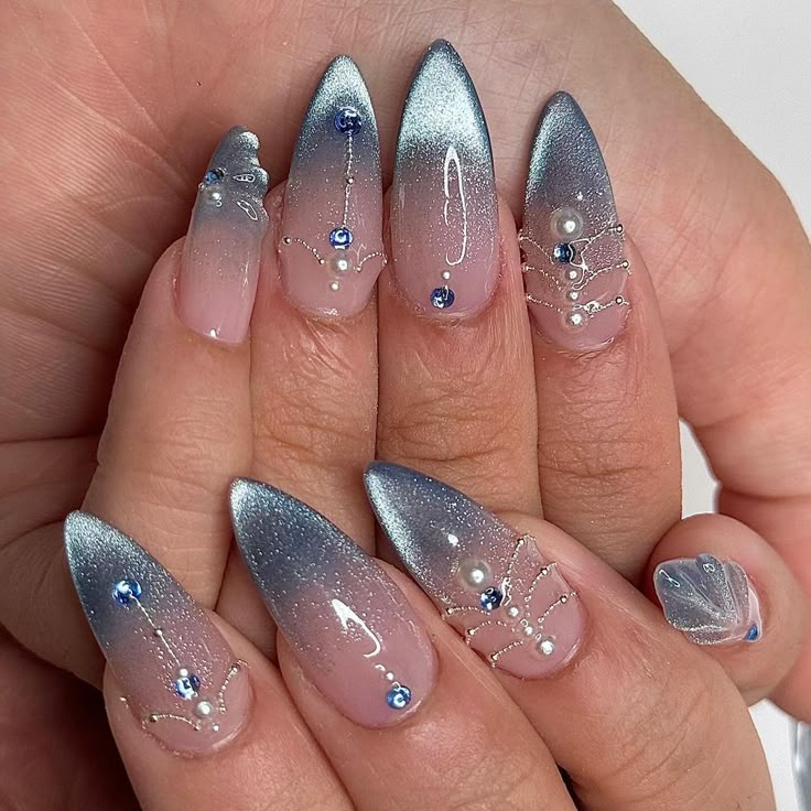 more in telegram Almond Nails Ideas Winter, Siren Nails Design, Night Sky Nails Dark Blue, Birthday Nails Sagittarius, Birthday Nails Almond Shape, Winter Almond Nails Ideas, Simple Grinch Nails, Holiday Nails Acrylic, Winter Pink Nails