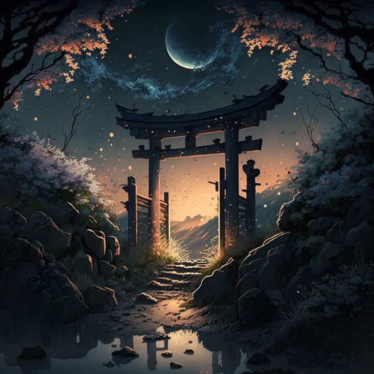 Asian Punk, Painting Ideas 2023, Japan Scenery, Peaceful Scenery, Beautiful Acrylic Painting, Easy Acrylic Painting Ideas, Japanese Art Samurai, Salt Painting, Torii Gate