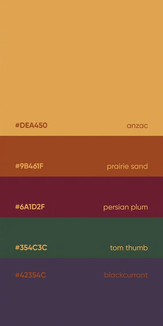 an image of the color scheme for different types of paint colors and their corresponding names