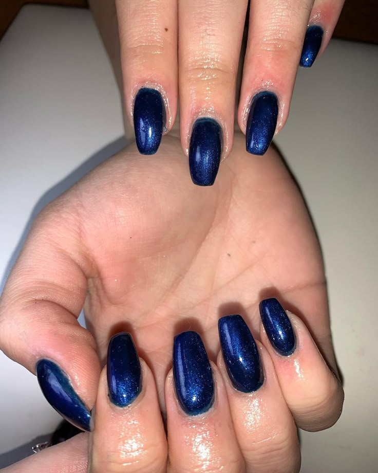 Shiny Navy Blue Nails, Deep Blue Sparkle Nails, Deep Blue Glitter Nails, Cruel Summer Nails, Dark Blue Shiny Nails, Dark Blue Velvet Nails, Dark Blue Iridescent Nails, Metallic Navy Blue Nails, Dark Blue Halloween Nails