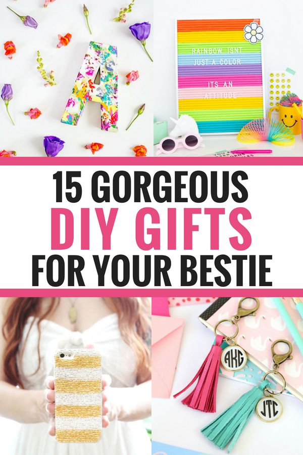 the words 15 gorgeous diy gifts for your bestie are shown in this collage