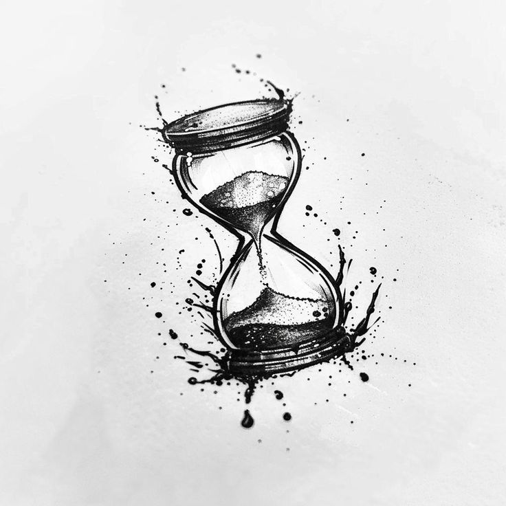 an ink drawing of a hourglass with paint splatters on it and the word time is running out