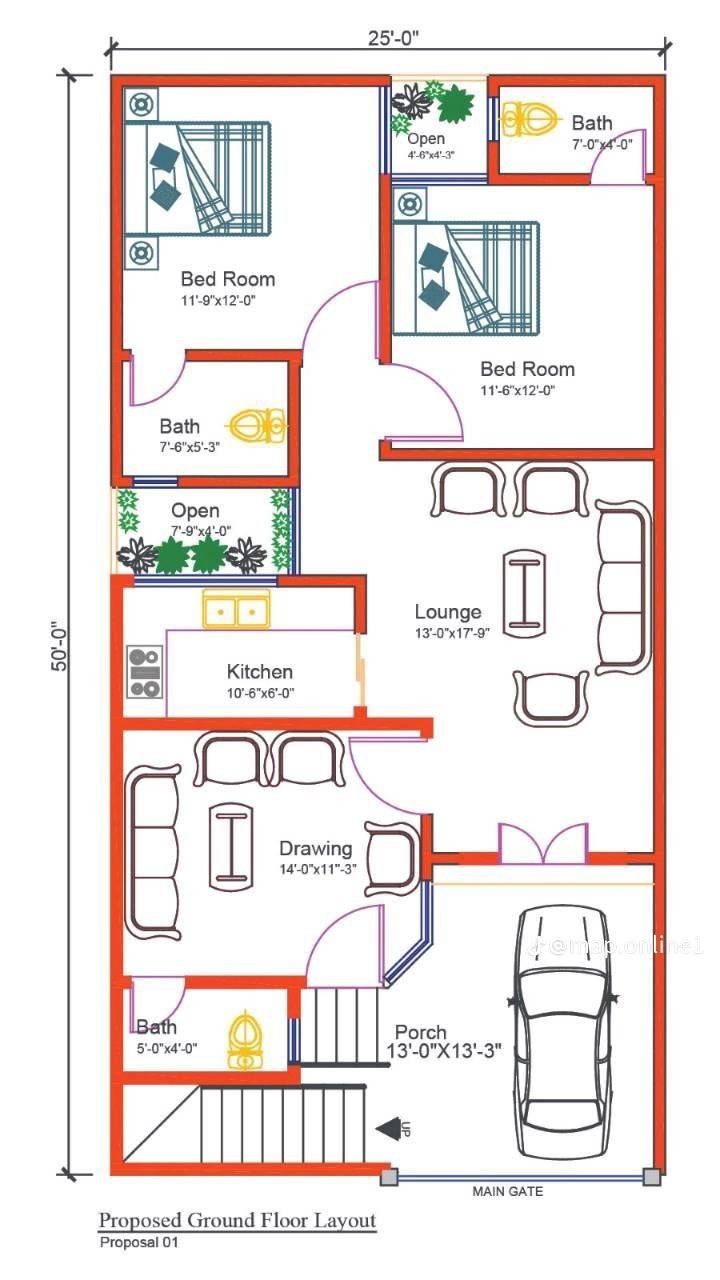 the floor plan for a house with three bedroom and an attached living room, which is also