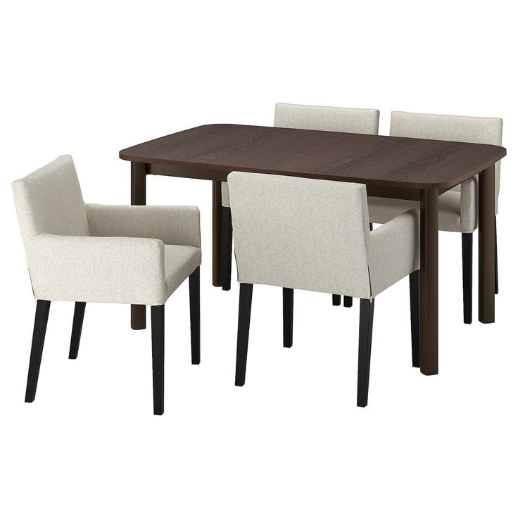 an image of a dining table and chairs with white fabric upholstered on them