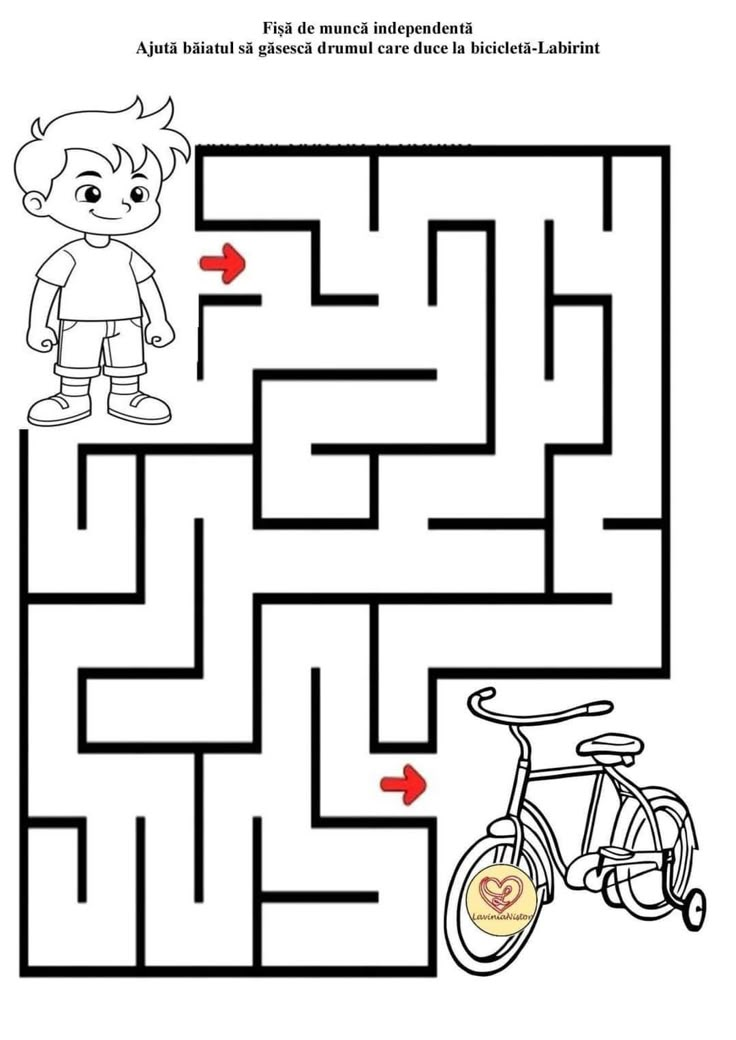 a maze with an image of a boy and a bike