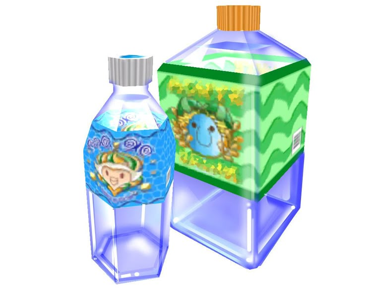 an image of a bottle with a monkey on it next to a box that is filled with water