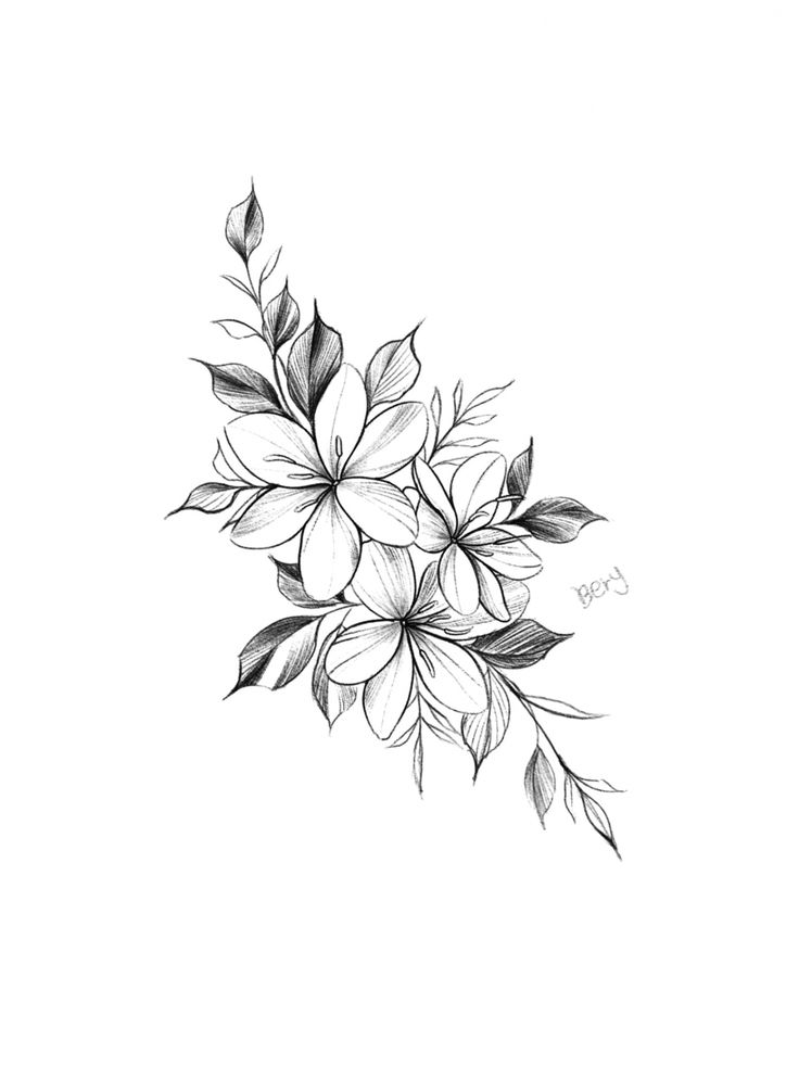 a black and white drawing of flowers