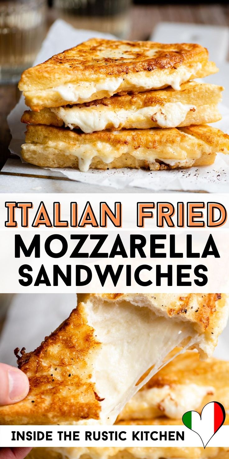 the italian fried mozzarella sandwiches are ready to be eaten