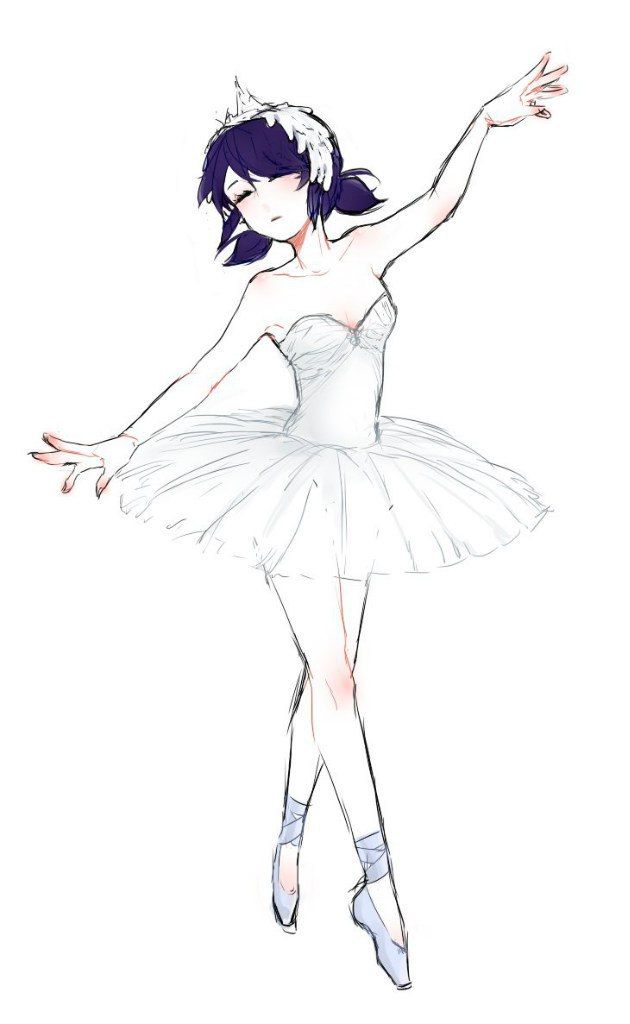 a drawing of a ballerina dancer in white tutule and leotards