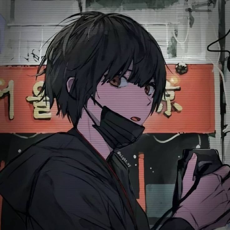 an anime character holding a cell phone in his hand