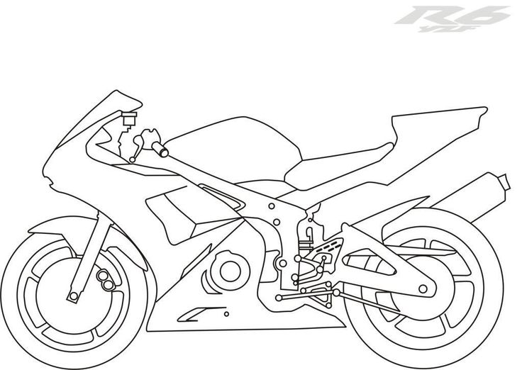 a black and white line drawing of a motorcycle with the front wheel facing forward, on a plain background