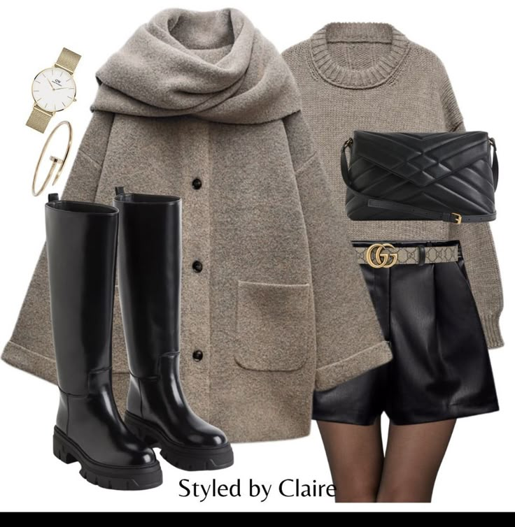 Look Zara, Beige Outfit, Winter Chic, Looks Party, Autumn Outfit, Leather Shorts, Mode Inspiration, Winter Fashion Outfits, Fall Winter Outfits