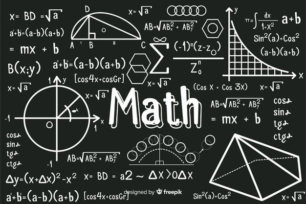 the word math written in chalk on a blackboard with many different types of calculations