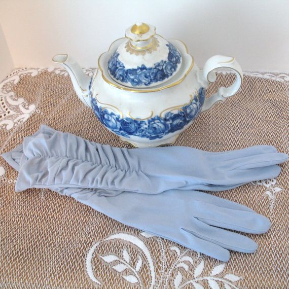 teapot* Old Money Gloves, Blue Aesthetic Vintage, Royalty Dr, Vintage Tea Time, Satin Outfit, Royal Romance, Royal Core, Elbow Length Gloves, Blue Outfits