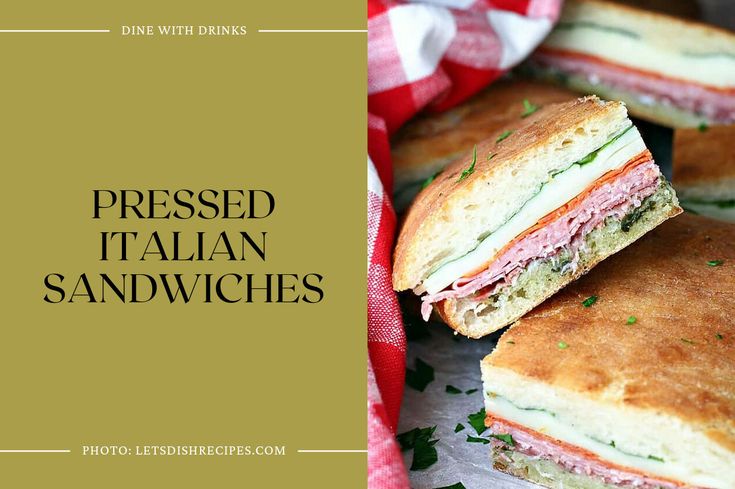 there is a sandwich cut in half on a plate with the words pressed italian sandwiches