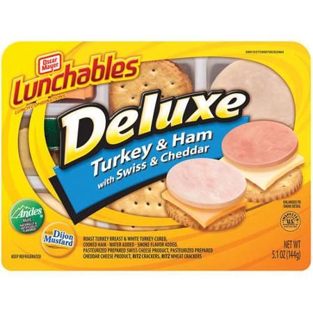 lunchable deluxe turkey and ham with swiss & cheddar crackers