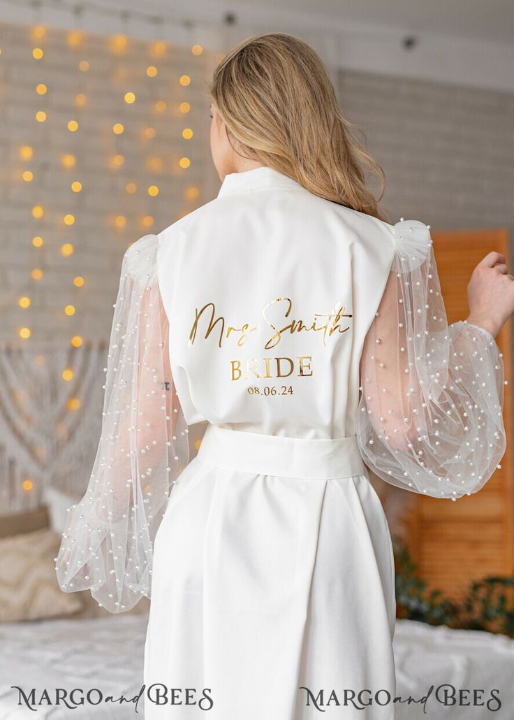 Wedding Robes Getting Ready, Bride Bathrobe, Bride Robes, Wedding Nightgown, Bride Dressing Gown, Tulle Maternity Dress, Beaded Sleeves, Ready Outfits, 2024 Bride